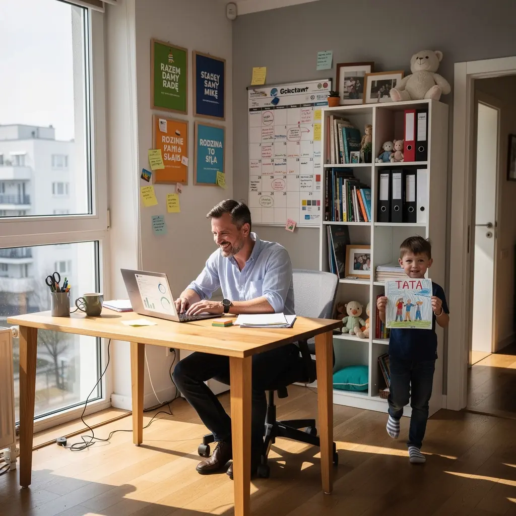 Wizualizacja aplikacji mobilnej z przypomnieniami dla całej rodziny.